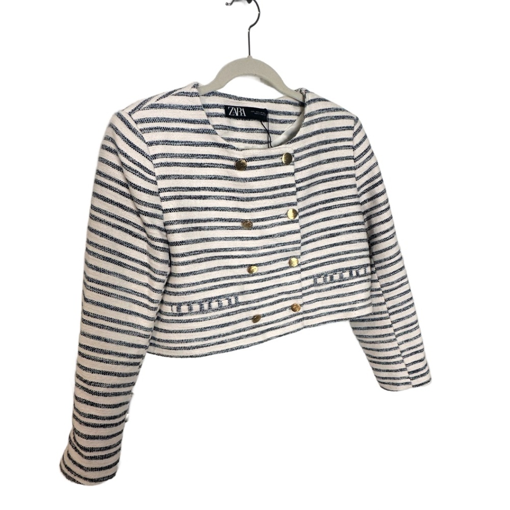 Zara Cropped Jacket Blue/White L